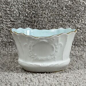 Antique Weimar Germany Porcelain Bowl Scalloped Oval Trinket Dish White Gilded